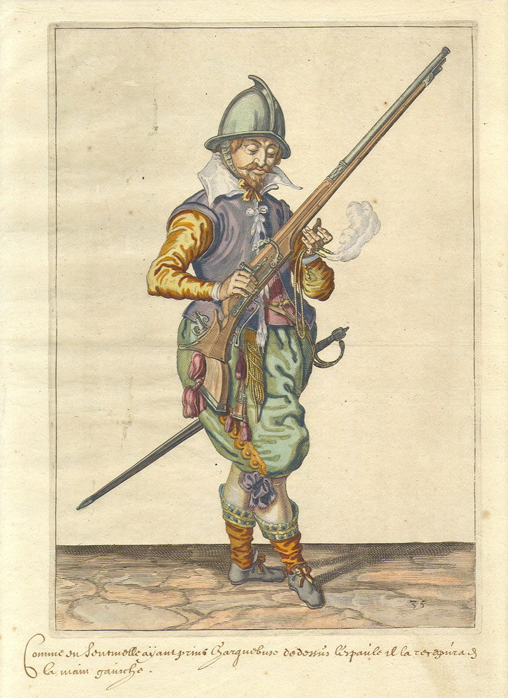 Original 17th Century Hand Colored Military Print 1600s Jacques de Gheyn 5
