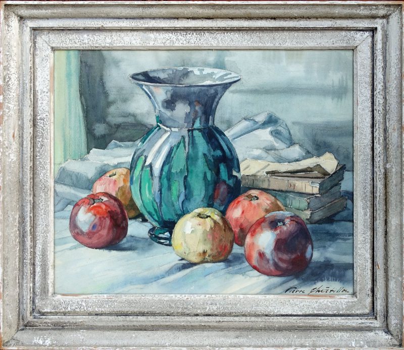 Pierre Chatillon - Green Vase and Apples