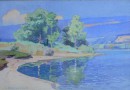 Christian Baumgartner Watercolor:  Landscape by a Lake (SOLD)