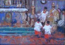 Choir Boys Celebrating Mass – Oil Painting on Paper