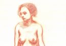 Fritz Glarner – Nude Sitting on a Stool – Sanguine Drawing