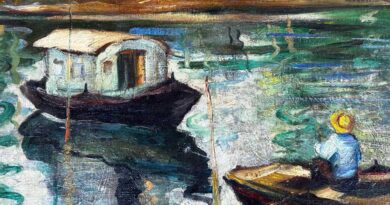 Louis Clement Aubertin – Fisherman Beside a Houseboat