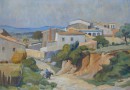 Fritz Ryser – Oil on Canvas Dated 1955 – A Village on the Costa Brava
