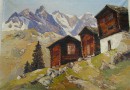 Emil Brehm – Mazots in the Valais – Oil (Sold)
