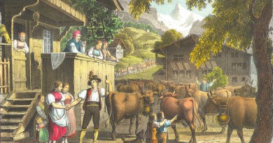Le Depart pour la Montagne – Classic Swiss Alpine Scene, Antique Engraving