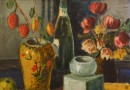 Adolf Mathys – Still Life with Wine Bottle, Vase and Flowers