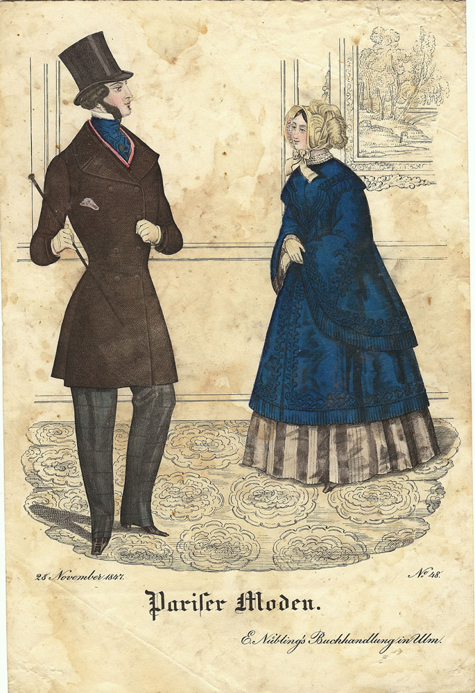 Pariser Moden - Haughty Gentleman in a Tophat and Shy Woman in a Blue ...