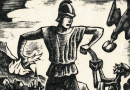 Mighty Saint Florian – Woodblock Print by Fritz Urban Welti