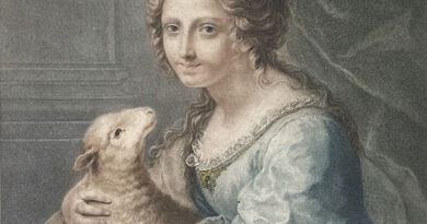 Phyllis Holding a Lamb  – 18th Century Stipple Engraving Sintzenich after Dolci