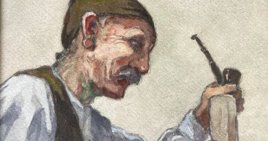 Swiss Farmer with a Pipe – Watercolor signed A.J.M.