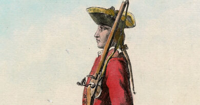 A Droitte – Antique Engraving of an 18th Century Soldier in Red Uniform