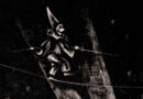 Dancing on a Tightrope – 1955 Woodblock Print by Fritz Urban Welti