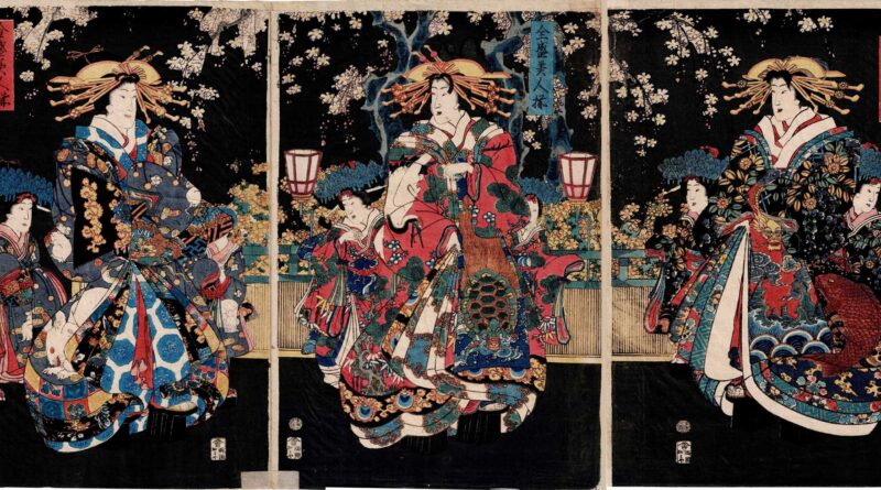 Utagawa Kunisada – Woodblock Triptych – “All the Beauties in their Prime”