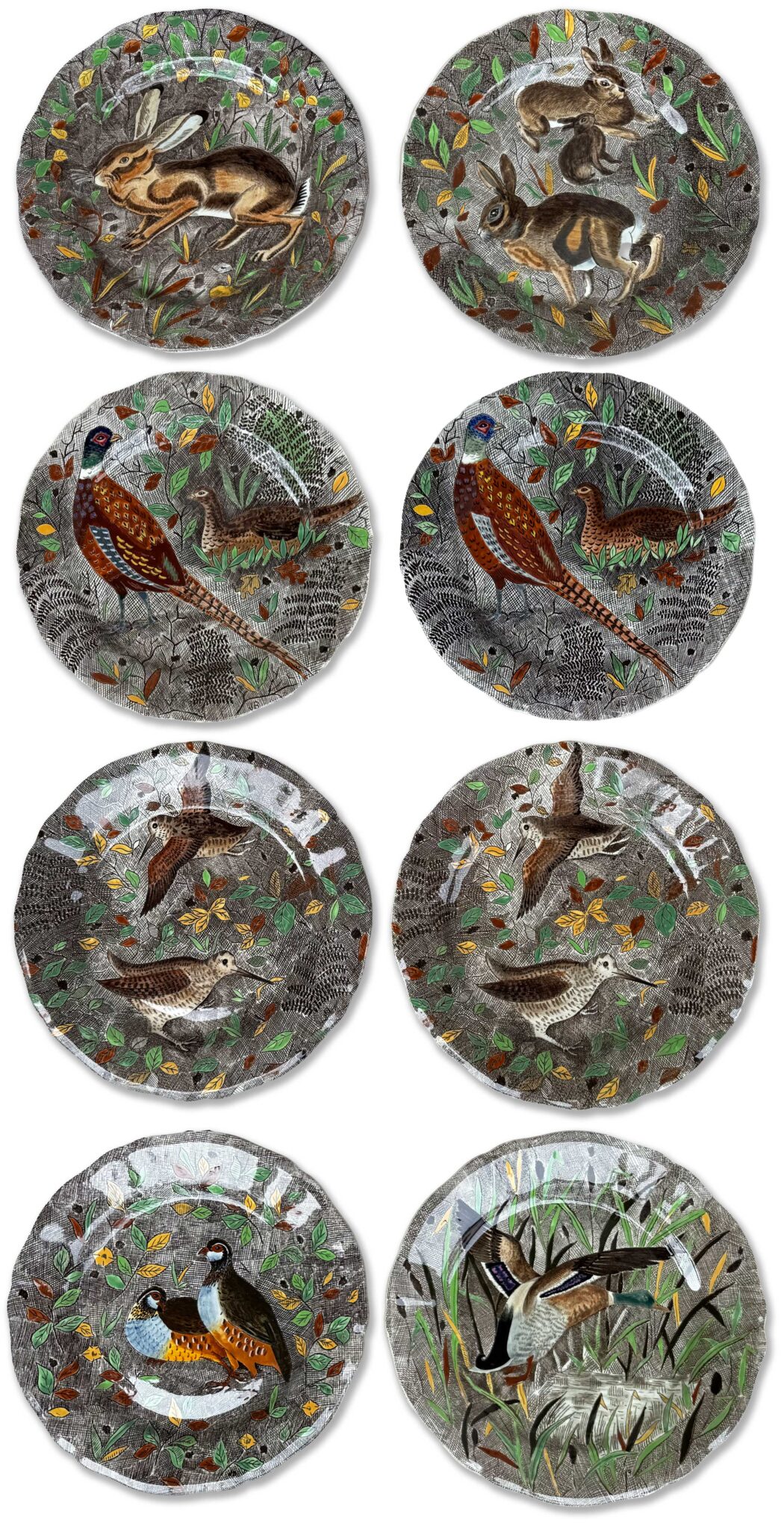 Set of Eight Gien “Rambouillet” Hunting Dinner Plates - Village Antiques