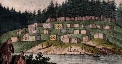 Two Early Canadian Indigenous Subjects – Vancouver Island Village and Wedding Ceremony, c. 1840